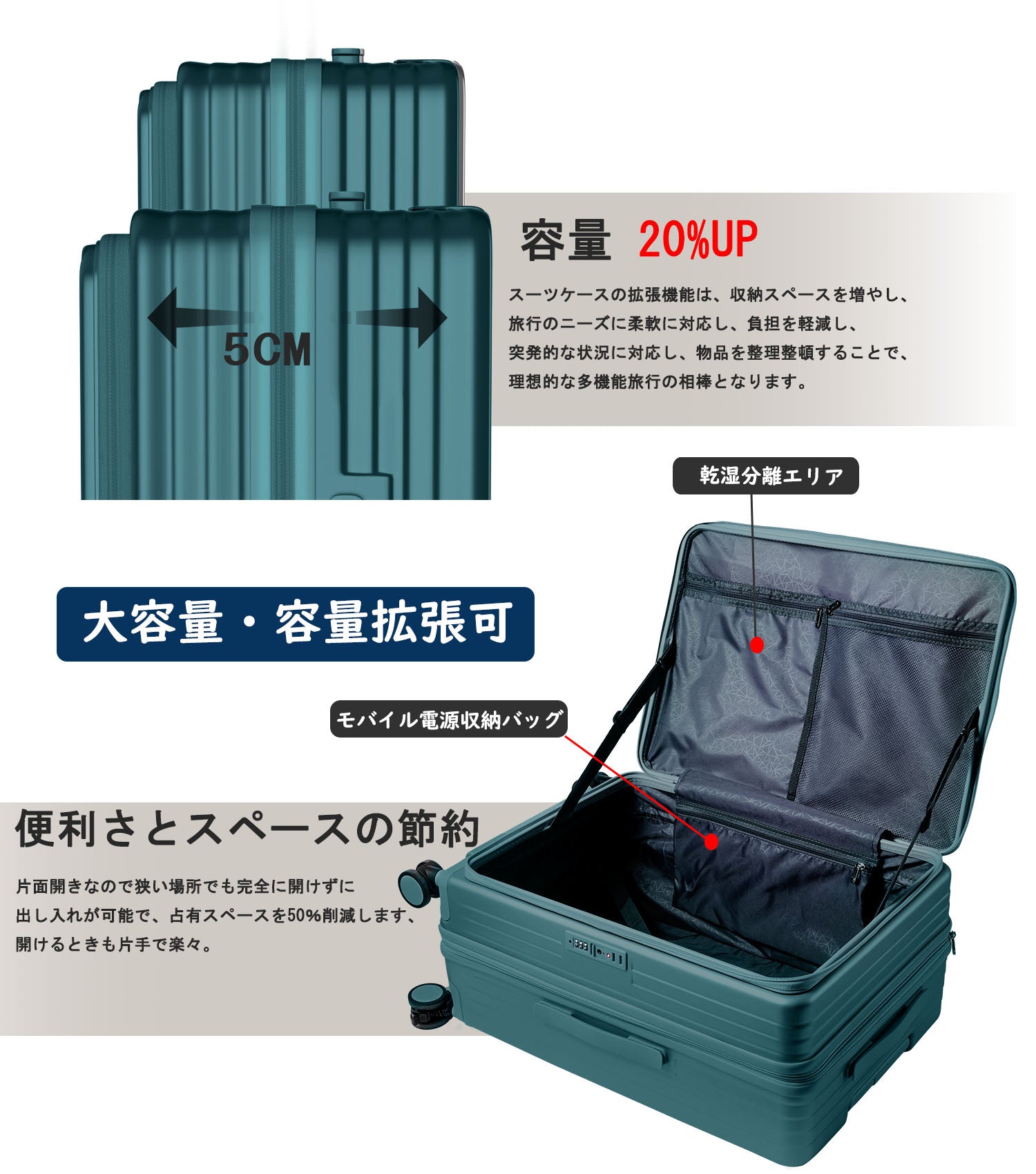Ashard サイドオープン 拡張式スーツケース