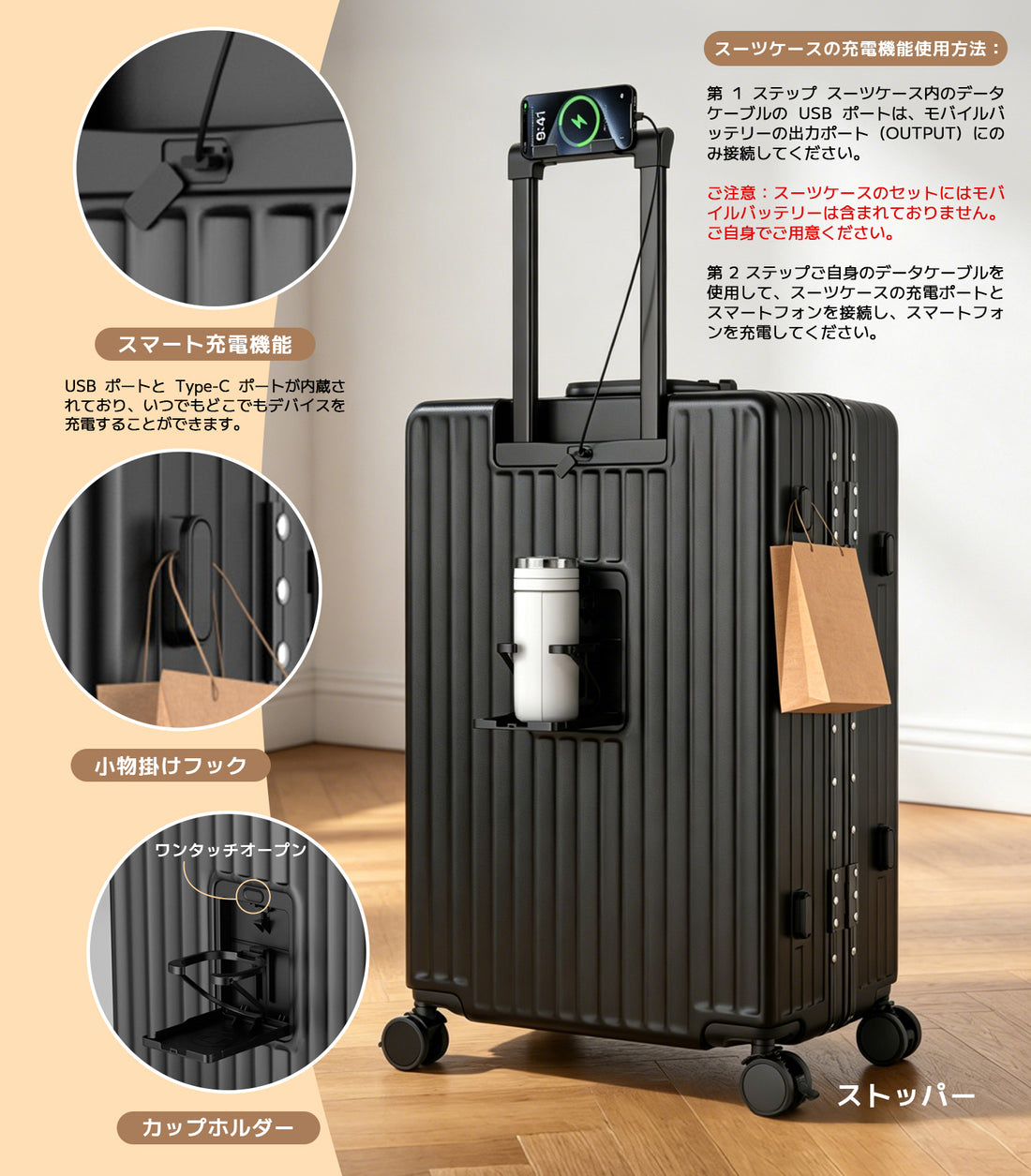 Ashard front-open aluminum-frame suitcase L333, front view, black
