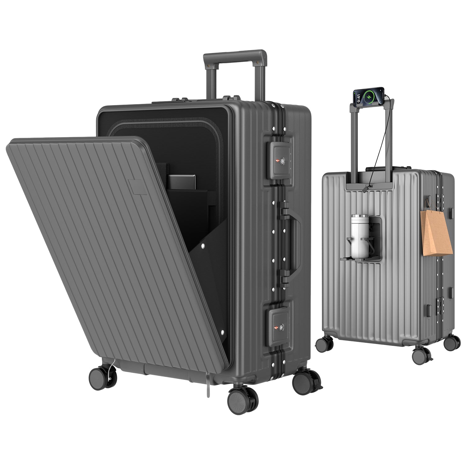 Ashard Front-Open Suitcase - Gray main